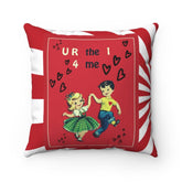 Retro Valentine Vintage Card Mid Century Modern Red, Groovy LOVE Spun Polyester Square Pillow Home Decor 20" × 20"