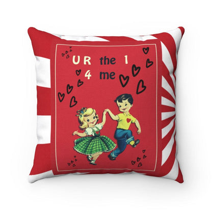 Retro Valentine Vintage Card Mid Century Modern Red, Groovy LOVE Spun Polyester Square Pillow Home Decor 20&quot; × 20&quot;
