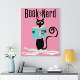 Book Nerd, Teacher, Book Cafe, Atomic Cat, Retro Pink, FUNNY, Nerd Bookworm, Mid Mod, MCM Canvas Wall Art Canvas Wall Art 24″ × 30″ / Premium Gallery Wraps (1.25″)