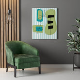 Mid Mod Atomic Age, Aqua Blue, Green, Black, Abstract, Geometric, Retro MCM Wall Canvas Art Canvas 24″ × 30″ / Premium Gallery Wraps (1.25″)