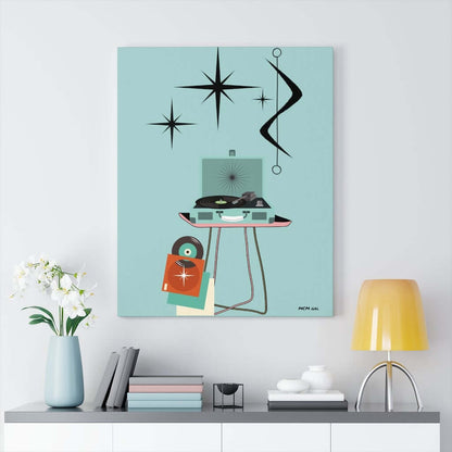 Retro Record Player Teal Blue Atomic Abstract Canvas Gallery Wrap Canvas 24″ × 30″ / Premium Gallery Wraps (1.25″)