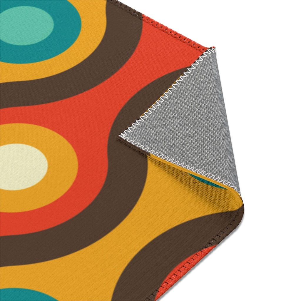 Mid Century Modern Retro Rug, Chocolate Brown, Turquoise Blue, Mustard Yellow Groovy Hipster 1970's Area Rugs Home Decor 24" × 36"