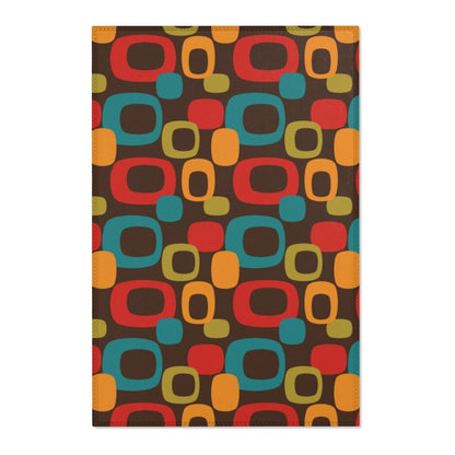 Retro Chocolate Brown Geometric Groovy Teal Blue, Green, Yellow, Burnt Orange, Mid Century Modern Area Rugs Home Decor 24&quot; × 36&quot;