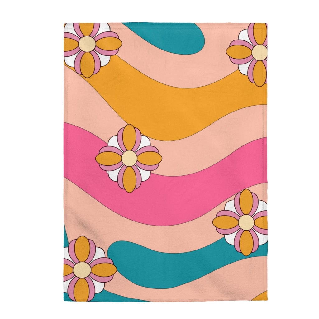 Retro Blanket, Pink, Yellow, Teal, Flower Power 70&