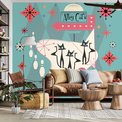 Atomic Cat, Alley Cats, Wallpaper, Removeable, Peel And Stick Mid Century ModernWall Murals