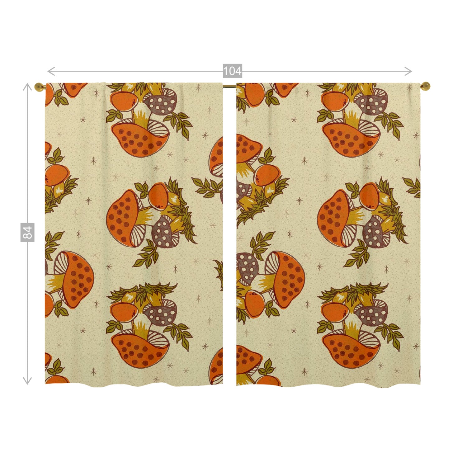 1970s Vintage Mushroom Pattern, Groovy Retro Mid Mod Window Curtains (two panels)