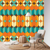 Mid Century Modern Peel And Stick Wallpaper, Orange, Teal Blue, Geometric Groovy 70s Wall Murals - Mid Century Modern Gal