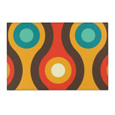 Mid Century Modern Retro Rug, Chocolate Brown, Turquoise Blue, Mustard Yellow Groovy Hipster 1970&