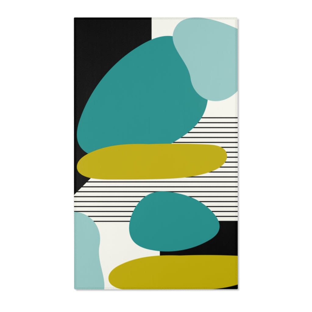 Mid Century Modern Retro MCM Design Abstract Turquoise, Green, Black, Light Blue Area Rugs Home Decor 36&quot; × 60&quot;