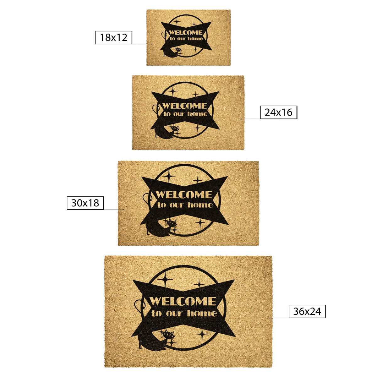 Mid Century Modern Welcome Mat, Atomic Cat Home Goods 36x24