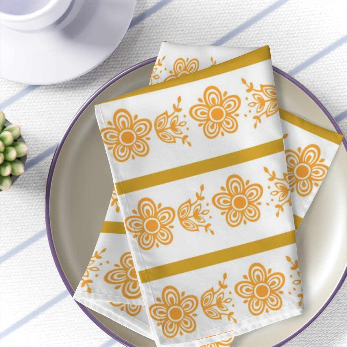 Butterfly Golden Yellow Pyrex Lover, Collector, Dinner, Cocktail Napkins Accessories 4-piece set / White / 19&quot; × 19&quot;