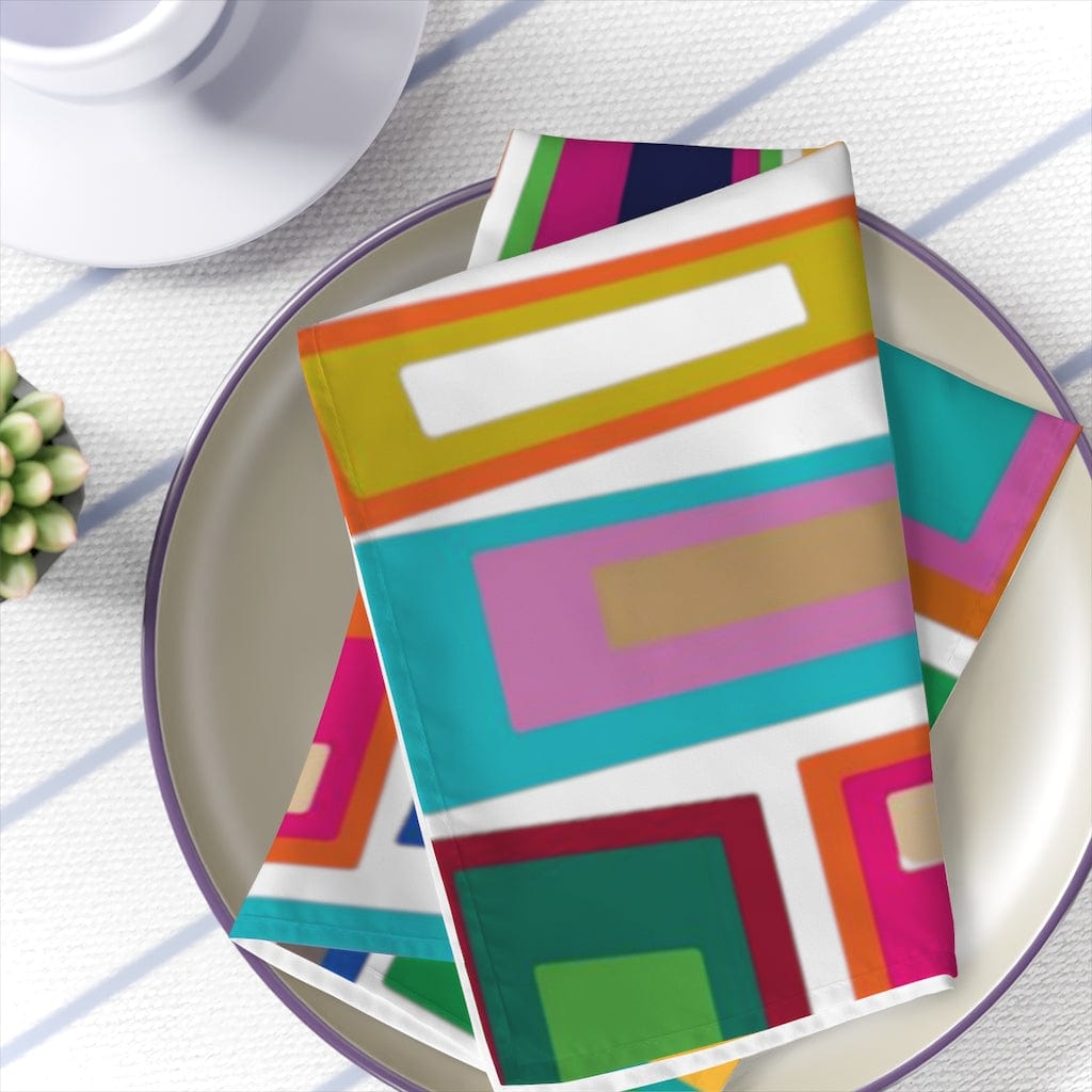 Mid Century Modern Googie, Geometric Pattern, Bold Coloful MCM Mid Mod Table Napkins Accessories 4-piece set / White / 19&quot; × 19&quot;
