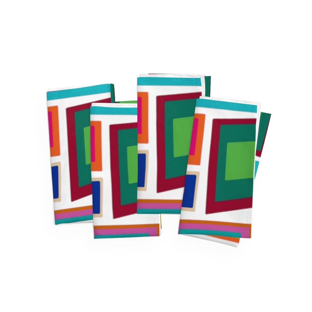 Mid Century Modern Googie, Geometric Pattern, Bold Coloful MCM Mid Mod Table Napkins Accessories 4-piece set / White / 19&quot; × 19&quot;
