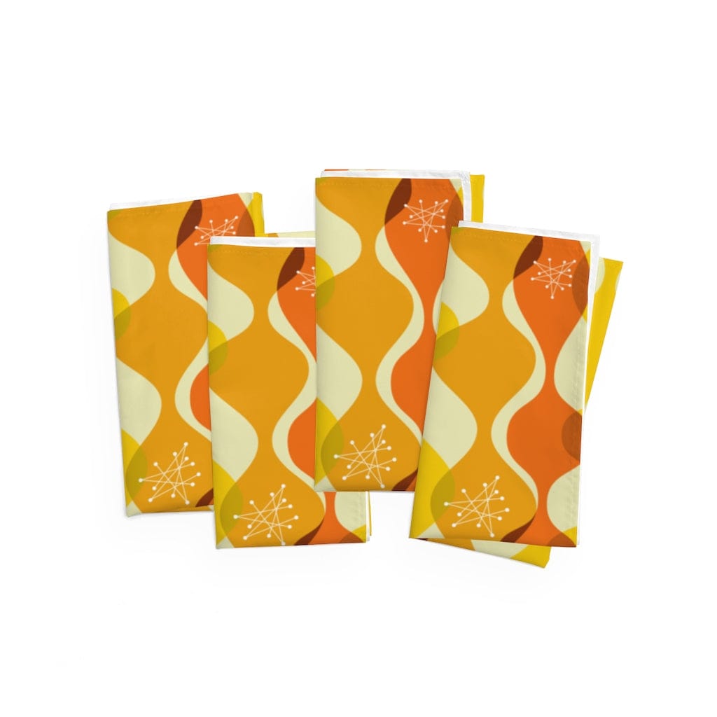 Mid Century Modern Orange, Yellow Atomic Retro Dinner Party Napkins Accessories 4-piece set / White / 19&quot; × 19&quot;