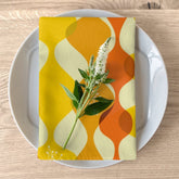 Mid Century Modern Orange, Yellow Atomic Retro Dinner Party Napkins Accessories 4-piece set / White / 19" × 19"