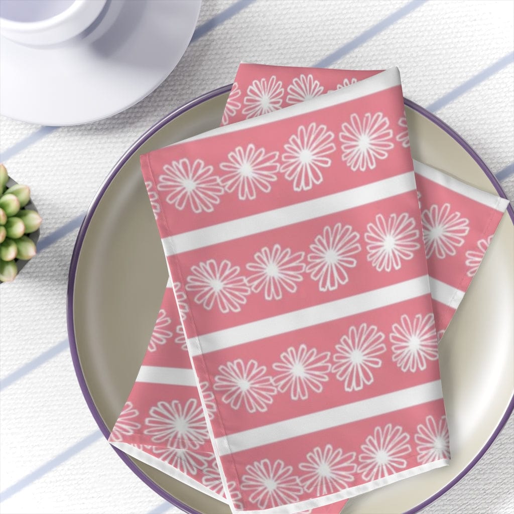 Pink Retro Daisy, Pyrex Lover, Collector, Mid Mod Napkins Accessories 4-piece set / White / 19&quot; × 19&quot;