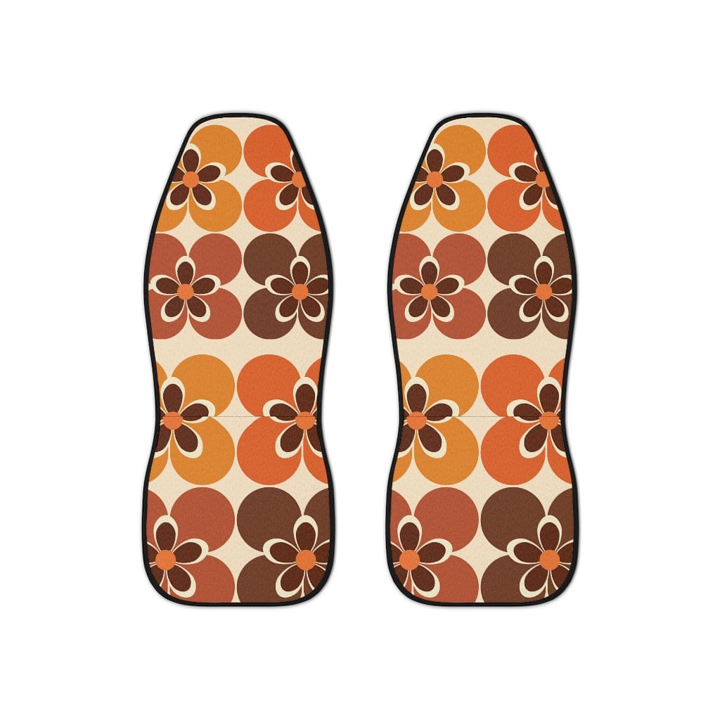 60's 70's Retro Boho, Mid Mod Daisy, Groovy, Flower Power, Hippie, Hipster, Beige, Orange, Brown, Mid Century Modern Car Seat Covers All Over Prints 48.03" × 18.50" / Black