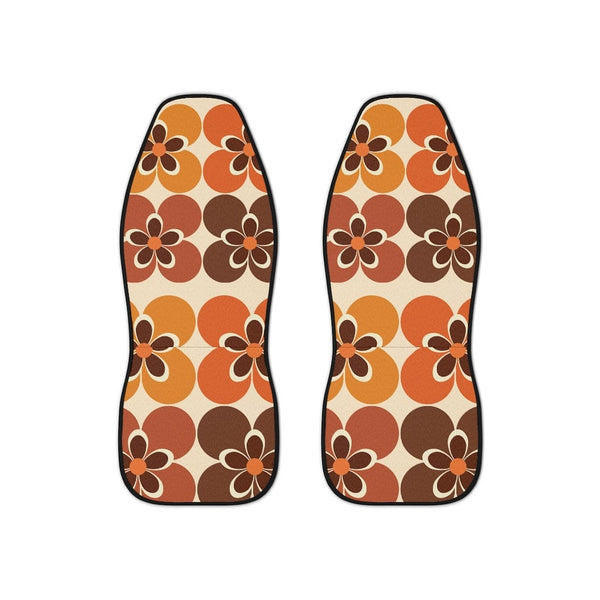60's 70's Retro Boho, Mid Mod Daisy, Groovy, Flower Power, Hippie, Hipster, Beige, Orange, Brown, Mid Century Modern Car Seat Covers