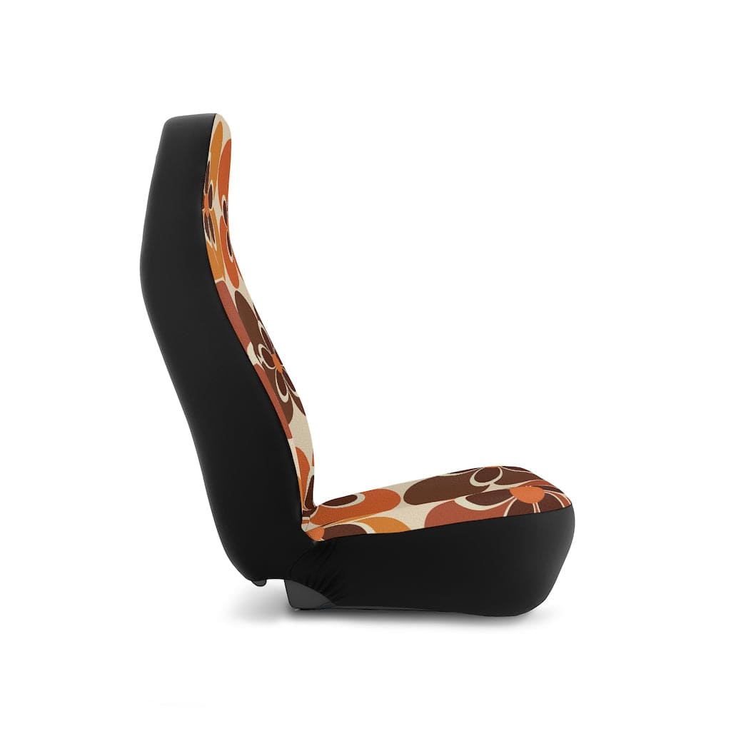 60's 70's Retro Boho, Mid Mod Daisy, Groovy, Flower Power, Hippie, Hipster, Beige, Orange, Brown, Mid Century Modern Car Seat Covers All Over Prints 48.03" × 18.50" / Black