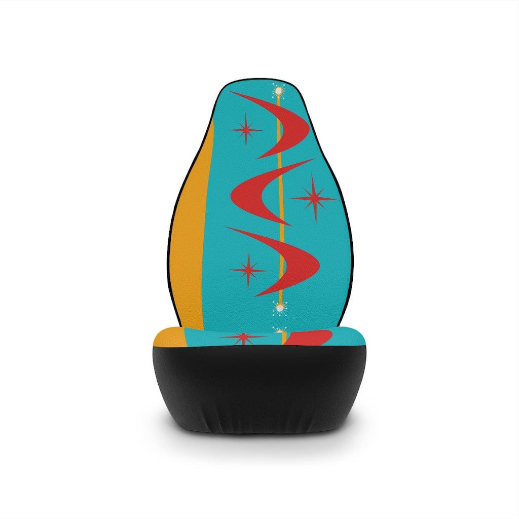 Mid Mod, Atomic Boomerang Turquoise Blue, Red, Retro Car Seat Covers 48.03" × 18.50" / Black