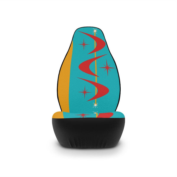 Mid Mod, Atomic Boomerang Turquoise Blue, Red, Retro Car Seat Covers