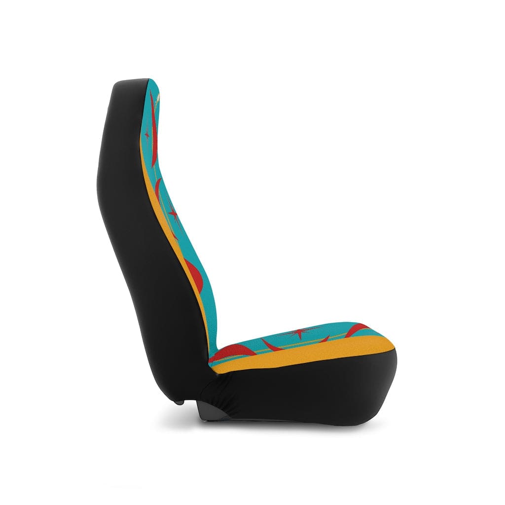 Mid Mod, Atomic Boomerang Turquoise Blue, Red, Retro Car Seat Covers 48.03&quot; × 18.50&quot; / Black