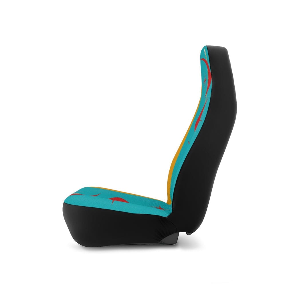Mid Mod, Atomic Boomerang Turquoise Blue, Red, Retro Car Seat Covers 48.03" × 18.50" / Black