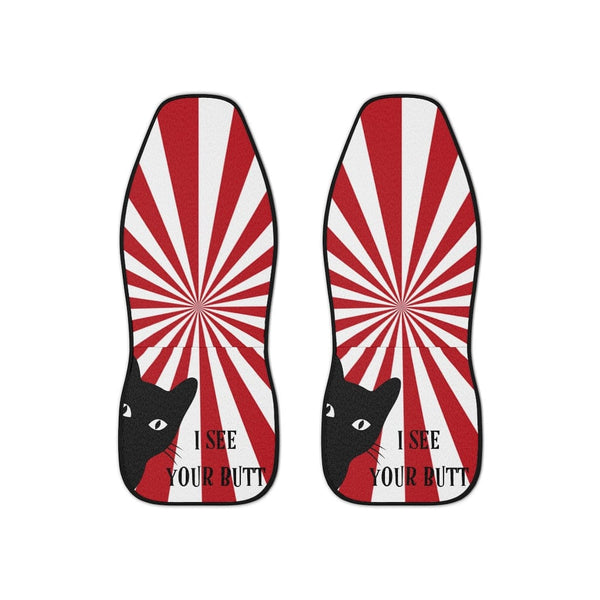 Retro Car Seat Covers, Red, Funny Mod Cat, I See Your Butt