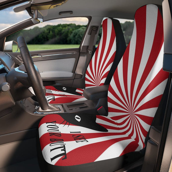 Retro Car Seat Covers, Red, Funny Mod Cat, I See Your Butt