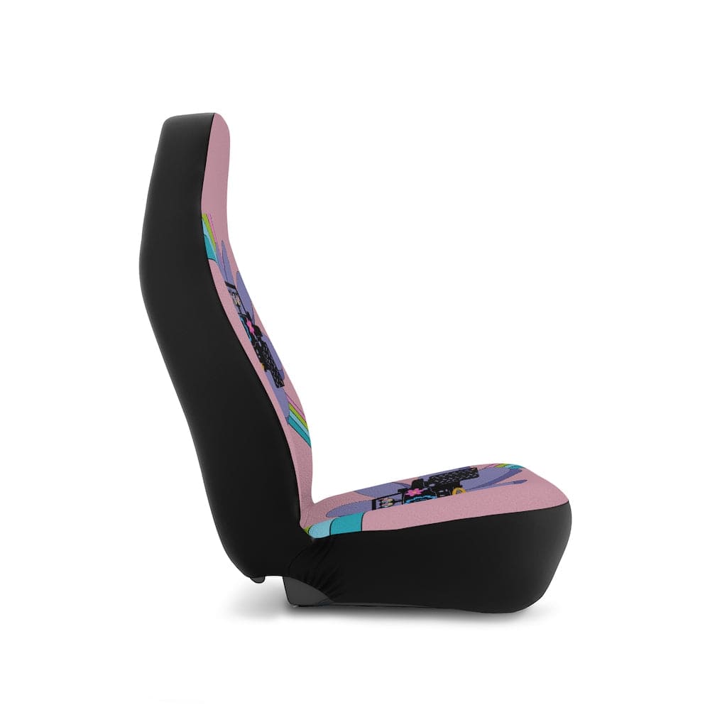 Retro Off Roading, Mid Mod Black Cats, Hippie, Hipster, Pink, Mod Car Seat Covers 48.03&quot; × 18.50&quot; / Black