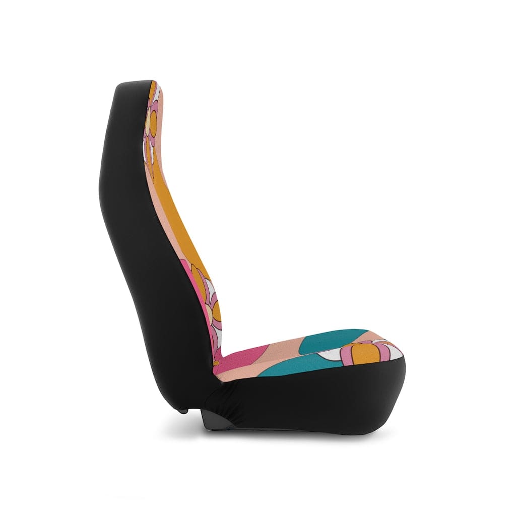 Retro Pink, 70's Flower Power, Teal, Yellow Groovy, Mid Mod, MCM Hipster, Hippie Car Seat Covers All Over Prints 48.03" × 18.50" / Black