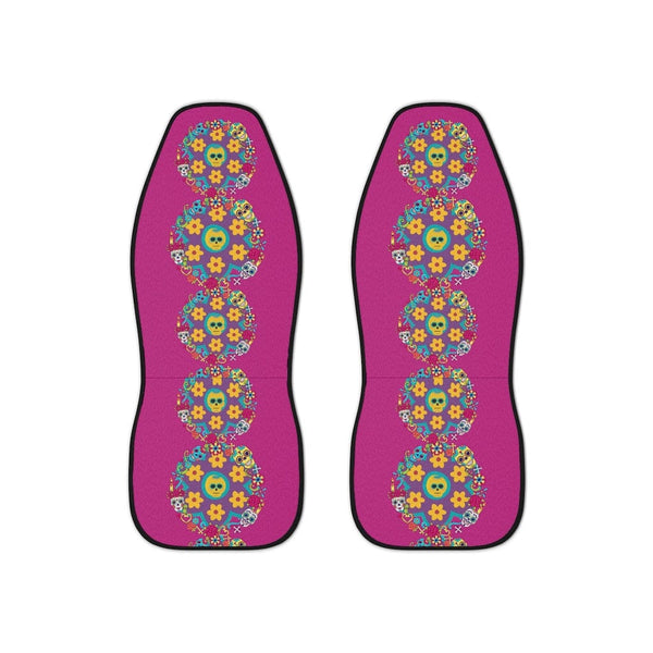 Sugar Skull Car Accessories, Car Seat Covers, Retro Flowers, Purple, Yellow, Blue Hipster Car
