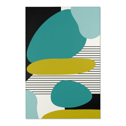 Mid Century Modern Retro MCM Design Abstract Turquoise, Green, Black, Light Blue Area Rugs Home Decor 48&quot; × 72&quot;
