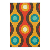 Mid Century Modern Retro Rug, Chocolate Brown, Turquoise Blue, Mustard Yellow Groovy Hipster 1970&