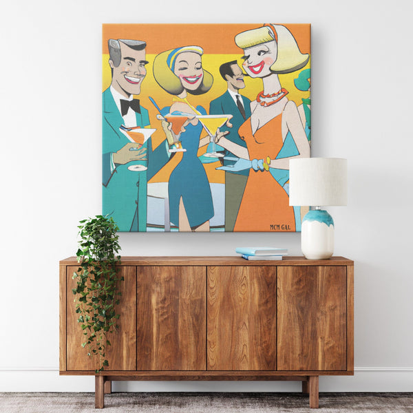 50's Cocktail Party, Mid Mod Retro Party, Original Design, Party Scene Wall Art