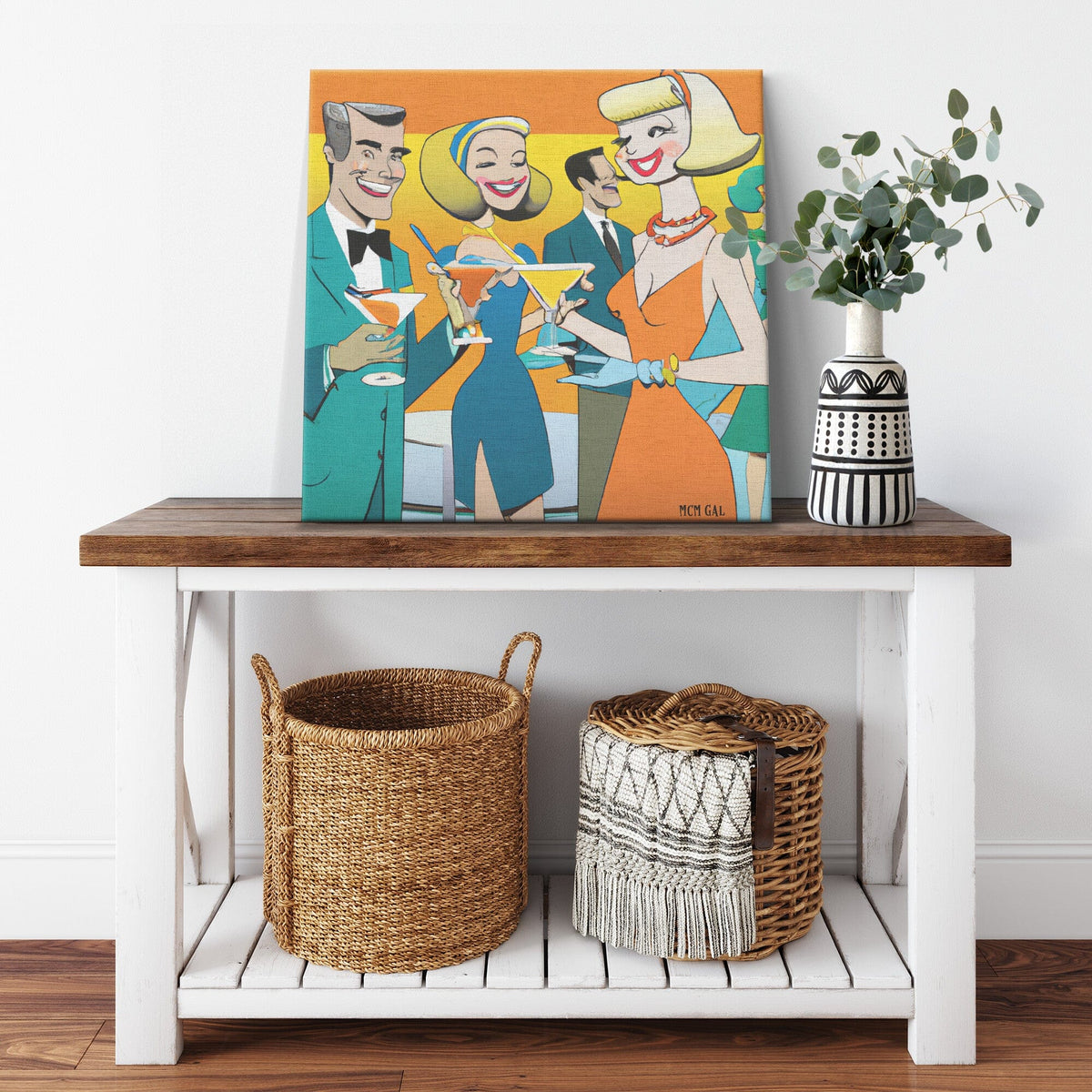 50's Cocktail Party, Mid Mod Retro Party, Original Art, Party Scene Wall Art