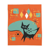Atomic Cat,  Mid Century Modern, Mod, Starburst, Geometric, Sputnik Kitschy Black Cat Lover, Sherpa Blanket Gift Home Decor 50" × 60"