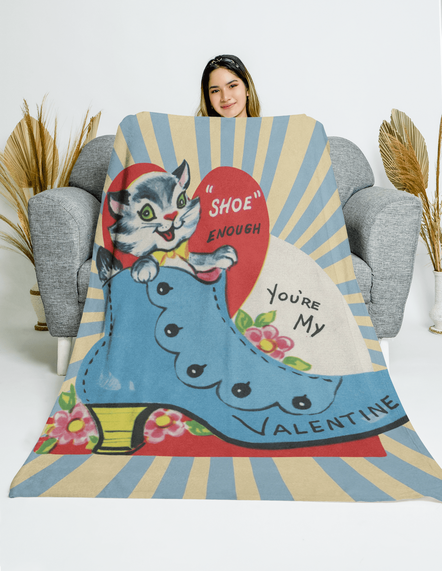 Kitschy Cute, Funny Retro Vintage Valentine Card Blanket Gift For Her Home Decor 50&quot; × 60&quot;
