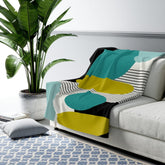 Mid Century Modern Abstract, Green, Black, Turquoise Retro MCM Home Decor Sherpa Fleece Blanket Home Decor 50" × 60"