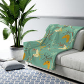 Mid Century Modern Atomic Boomerang Retro Blanket, Mint Green, Rust, Cream Cozy Sherpa Fleece Home Decor 50" × 60"