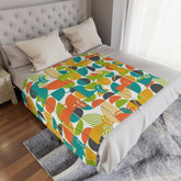 Mid Century Modern Blanket, Atomic Kitties, Geometric, Bold, Colorful, Orange, Teal, Yellow, Funky Fun, Kitsch Retro Bedroom, Office, Minky Blanket Home Decor 50" × 60"