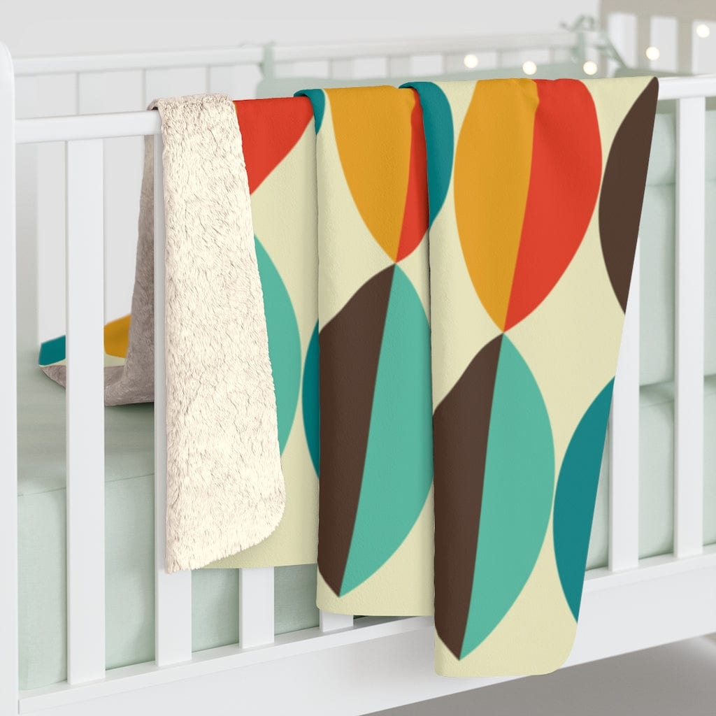 Mid Century Modern Geometric Sherpa Fleece Blanket Home Decor 50" × 60"