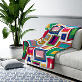 Mid Century Modern Modern Geometric, FUNKY Fun, Googie, Blue, Green, Yellow, Pink, Red Mid Mod MCM Home Decor Cozy Sherpa Fleece Blanket Home Decor 50" × 60"