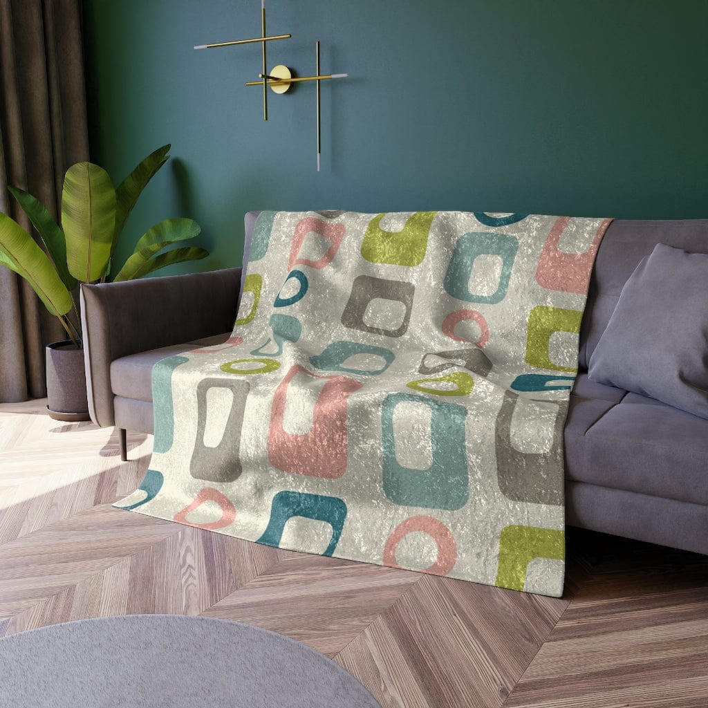 Mid Mod, Geometric, Pastel Pink, Teal, Green, Retro Mid Century Modern Crushed Velvet Blanket MCM Home Decor Home Decor 50&quot; × 60&quot;