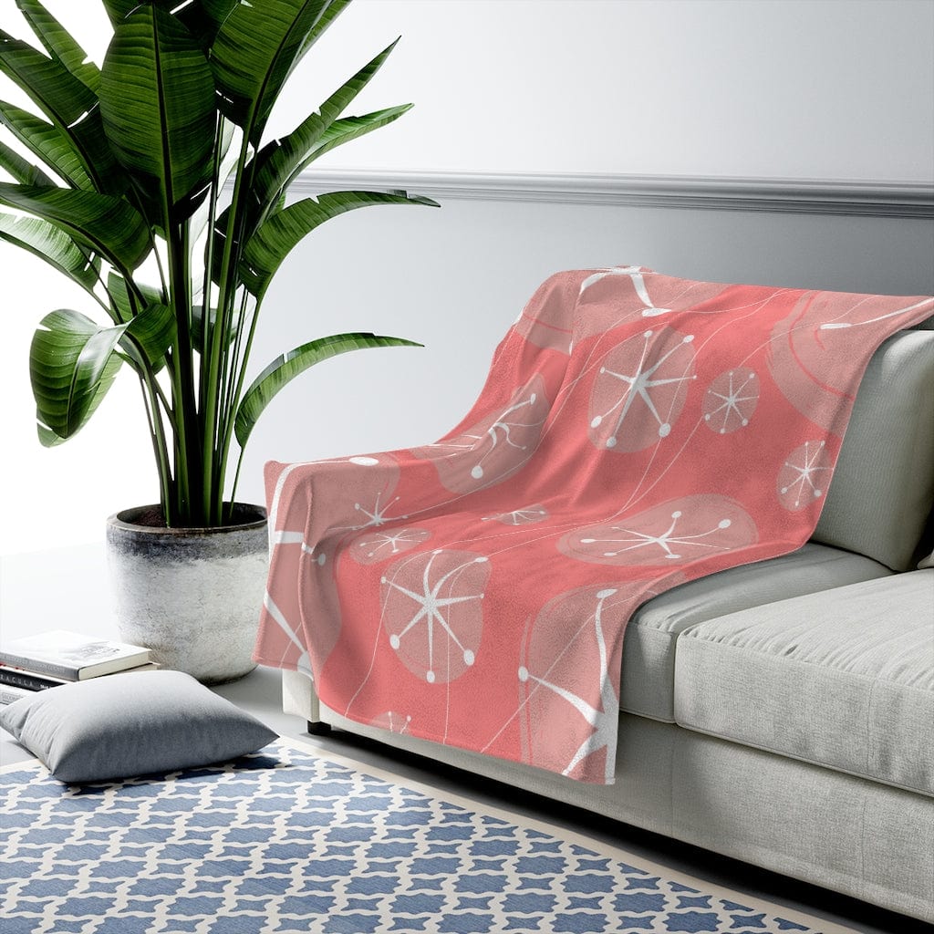 Retro Blanket Blush And Bashful Mid Century Modern Astro Atomic Star THIN Velveteen Plush Blanket All Over Prints 50&quot; × 60&quot;