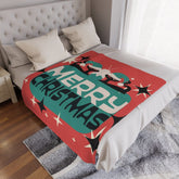 Retro Christmas, Atomic Cat, Mid Century Modern, Red, Green, Starburst, Minky Blanket Gift Home Decor 50" × 60"