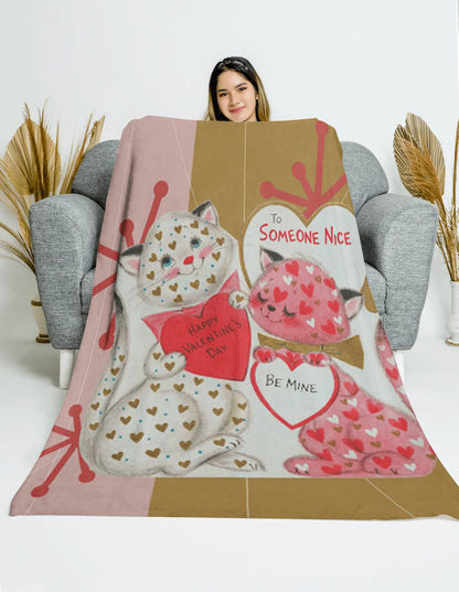 Vintage Valentine, Kitchy Cats, Be Mine, Valentine Gift For Girlfriend, Wife, Galentine, Couples Dating, Valentine Gift Ideas Minky Blanket Home Decor 50&quot; × 60&quot;