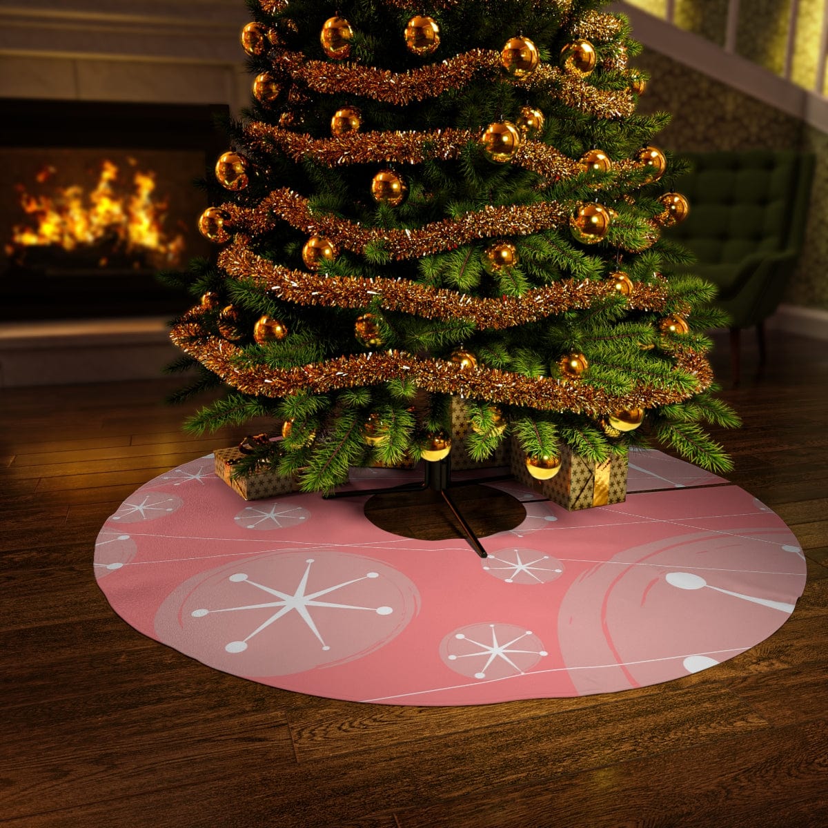 Atomic Pink, Mid Century Modern Christmas Tree Skirt Home Decor 57&