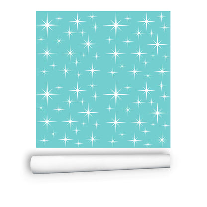 Atomic 50s Starbursts Aqua And White, Mid Century Modern Removeable Peel And Stick Wall Murals
