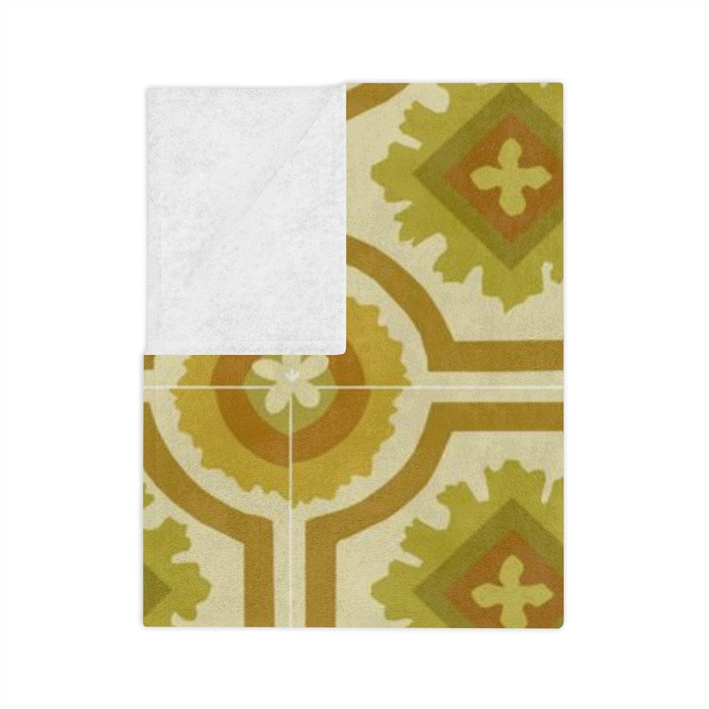 60's 70's Avocado, Verde Green, Golden Yellow,  Retro, Nostalgic Linoleum Tile Velveteen Minky Blanket Home Decor